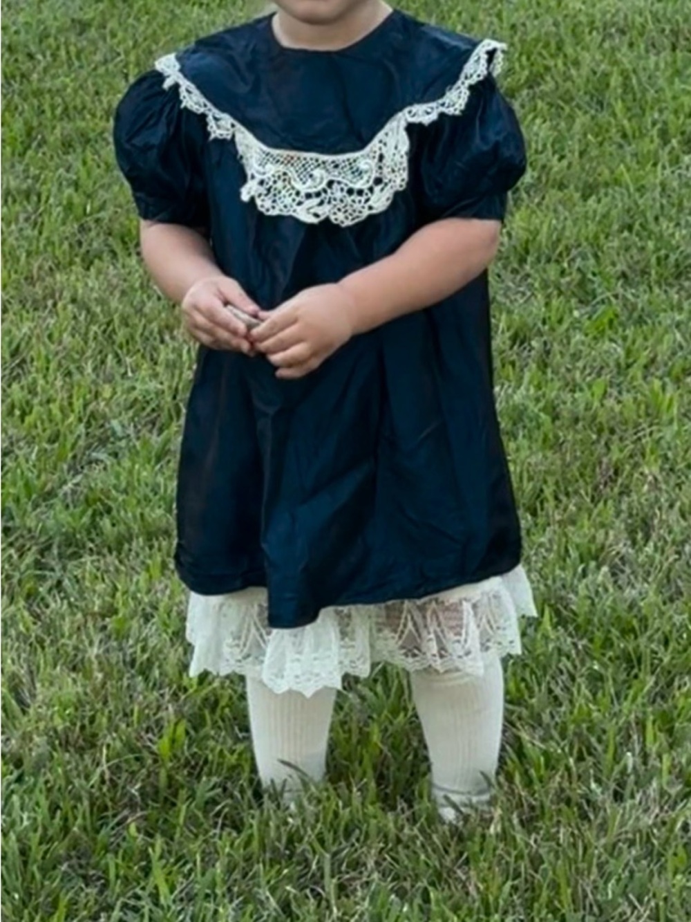 Jessica McClintock Gunne Sax Blue Dress with White Lace Trim